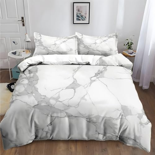 XCQHZYQ Bettwäsche 180x200 cm Marmor Weiß Bettbezug Set 3 Teilig Baumwolle Polyester Modern Bettwäsche Bettdeckenbezug mit Reißverschluss und 80x80cm Kissenbezug