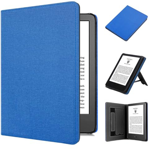 TOKILO Kindle 6 Zoll eReader Hülle 2024/2022, Premium PU Ledertasche mit Auto Wake/Sleep Handschlaufe Faltbarer Stand Kartensteckplatz, inkompatibel mit iPad Samsung 6 eReader, Blau
