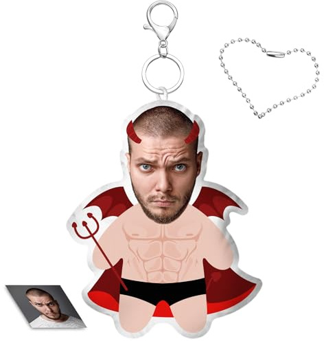 LucBuy Porte-clés en Peluche 3D avec Photo Personnalisée, Oreiller Doux Imprimé Recto Verso, Ornement Mignon avec Son de Pression, Porte-clés Personnalisé avec Images du Visage Cadeau
