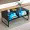 COSTWAY Table Basse LED, Table de Salon LED Télécommodée, 4 Compartiments Ouverts, Plateau en Verre Trempé, Design Marbre, Cadre en Métal (Noir)