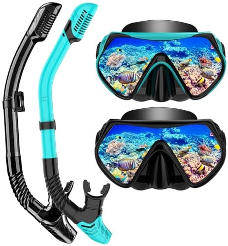 LITTLEJSY Schnorchelset Erwachsene, Schnorcheln Set mit Anti-Fog Taucherbrille und Dry Schnorchel, Professionelle Schnorchelmaske Tauchmaske aus Gehärtetem Glas für Schnorcheln (Black+Green)