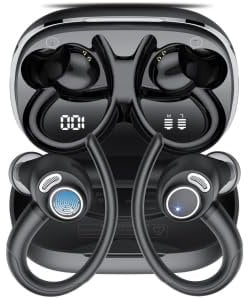 Bluetooth Kopfhörer Sport, in Ear Kopfhörer Kabellos Bluetooth 5.3 mit HD Mic, Herausragender Sound, 48 Std Spielzeit, Dual LED-Anzeige, Comfort Fit, IP7 Wasserdicht Ohrhörer für Sport mit Ohrhaken