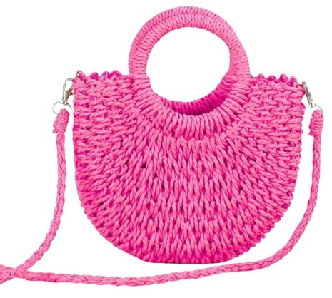 HSTWODE Stroh Strandtasche für Frauen, Sommer handgewebte Tote Bags Geldbörse mit Quaste, Top Griff Stroh Handtasche Clutch (Rose)
