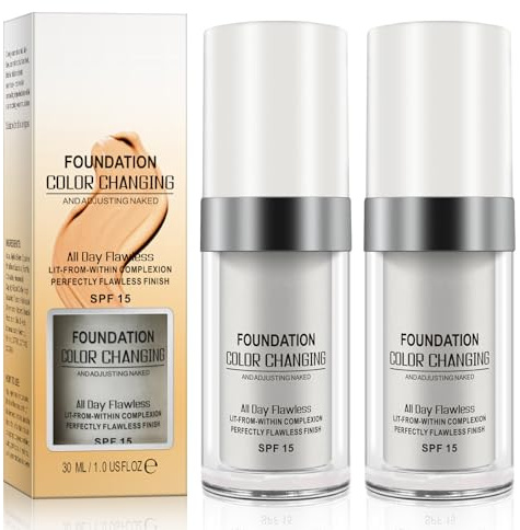 Foundation Color Changing für alternde Haut 30 mL, Farbwechsel Grundierung, 2 Pack Moisturising Concealer für natürliches Gesichtsaussehen, Liquid Primer, Nude Concealer, Universal Shade für alle Ha