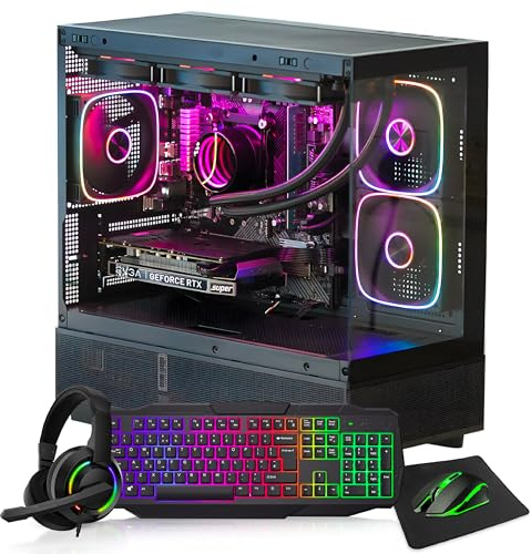 BIRMINGHAM AV Gaming PC Bundle – AMD Ryzen 7 5700X with RTX 5060 8GB, 16GB RAM, 1TB SSD, Liquid Cooler, RGB Case, Windows 11 Pro - Black
