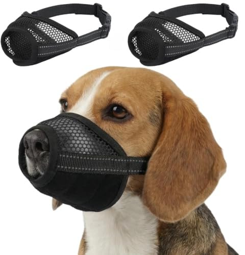 IECOii 2er-Pack Hundemaulkorb,atmungsaktiver Netz-Maulkorb zur Verhinderung von Beißen und Kauen bei der Fellpflege,für Tierarztbesuche,Training und Spaziergänge,ausbruchsicherer Maulschutz,Schwarz L