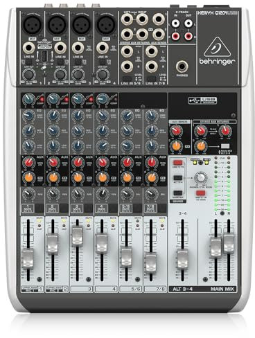 Behringer XENYX Q1204USB Premium 12-Input 2/2-Bus Mixer with XENYX Mic Preamps and Compressors, Wireless Option and USB/Audio Interface, Compatible with PC and Mac