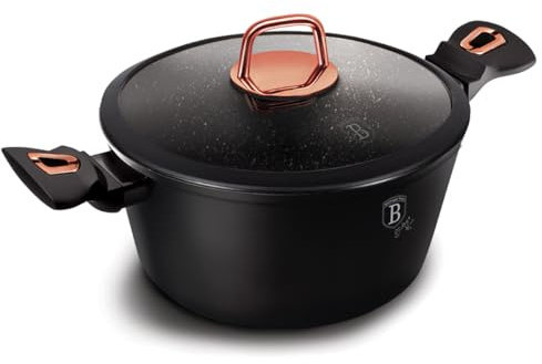 Berlinger Haus, Kochtopf mit Deckel, 20 cm, Black Rose Kollektion, Marmorbeschichtung, 3-lagig, ergonomischer Griff, alle Herdarten