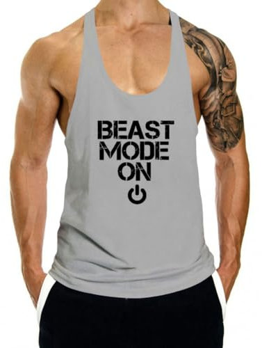 Inleader Aesthetics Herren Baumwolle Fitness Beast Modell Stringer Tank Tops - grau - Groß