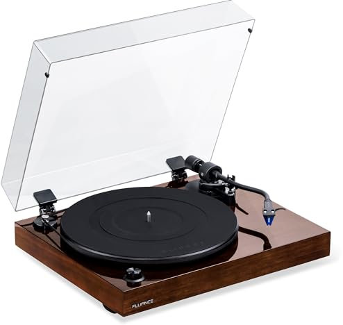 Fluance RT84 Reference High Fidelity Vinyl Turntable Record Player with Ortofon 2M Blue Cartridge, Speed Control Motor, High Mass MDF Wood Plinth, Vibration Isolation Feet - Walnut