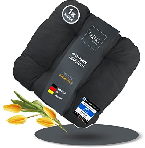 LILENO HOME 1er Set Stuhlkissen Schwarz (38x38x8 cm) - Sitzkissen für Gartenstuhl, Küche oder Esszimmerstuhl - Bequeme UV-beständige Indoor u. Outdoor Stuhlauflage als Stuhl Kissen