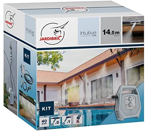 Jardibric - Kit di nebulizzazione KPBRU20 - Nebulizzatore - Pompa programmabile fino a 40 bar, 14,5 m, 7 ugelli antigoccia e filtro anticalcare inclusi - Rinfresca efficacemente l'aria