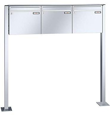 RENZ/Basic B / 3er Freistehende Briefkastenanlage Standbriefkasten / V4A-Edelstahl/Volumen 17 L/mit Fußplatten/Dein-Briefkasten.de