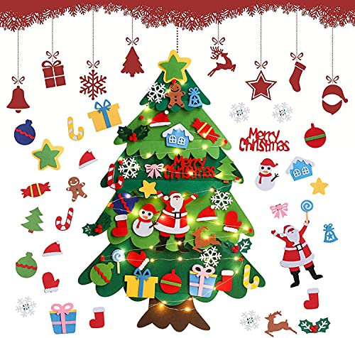 Feutre Arbre De Noël pour Enfants, 3.28ft Sapin Feutrine A Decorer, DIY Feutre Arbre De Noël avec 32Pcs Ornements, Sapins De Noël DéCoration pour Murales Fenêtre Porte