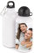 Gourde en aluminium blanche personnalisable avec une photo – Gourde résistante en alu avec photo imprimée – 2 bouchons sur cette gourde durable