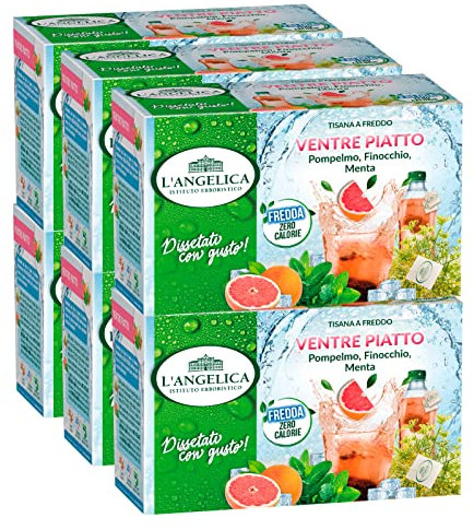 6x L'Angelica Tisana a Freddo Ventre Piatto con Pompelmo Finocchio e Menta Senza Calorie - 108 Filtri