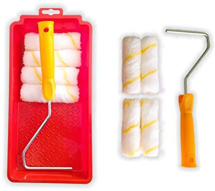 Quercos Kit rouleau peinture rouleau peinture anti-goutte. Mini rouleaux à peindre de 11 cm avec plateau et 4 petits rouleaux. Idéal pour murs et plafonds. Kit pour peindre l'intérieur.