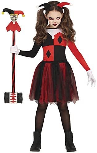 FIESTAS GUIRCA Disfraz de Arlequina Roja Y Negra con Tutú - Payaso Arlequín Villano - Disfraz Niña Halloween 5-6 Años