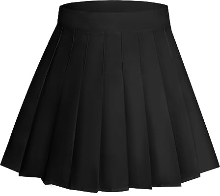 Rbenxia Damen Mädchen Hohe Taille Faltenrock A-Linie Minirock Schuluniform Skater Tennisrock mit Futter Shorts (Schwarz), Schwarz, Klein