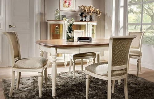 Casa Padrino Luxus Jugendstil Esszimmer Set Braun/Gold/Creme - 1 Ausziehbarer Jugendstil Esstisch & 4 Jugendstil Esszimmerstühle - Luxus Esszimmer Möbel im Jugendstil
