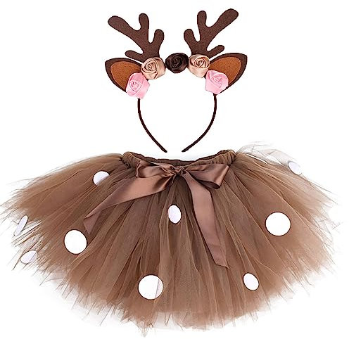 Hifot Kostüm Rentier Kinder,Haarreif Rentier mit Tutu Rock Kinder Mädchen Tier Cosplay Halloween Weihnachten Kostum Verkleidung Karneval