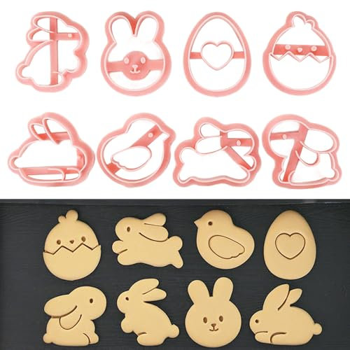 Binblin 8 Piezas Molde de Galletas de Pascua,Cortador Galletas,Moldes Galletas,Moldes Galletas Infantiles,Cortadores Galletas,Cookie Cutter para Galletas,Rosquillas,Decoración de Pasteles