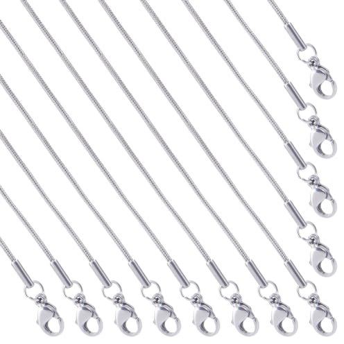 SUNNYCLUE 12 PACK 20 Inch/ 0.5m 1mm Stainless Steel Snake Chain Necklace Bulk Silver Necklace Making Metal Lobster Claw Clasps Link Chains Necklaces for jewellery Making Supplies Women Adult Diy Craft