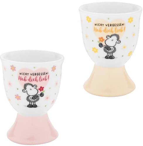 Sheepworld Eierbecher-Set Motiv Lieb | Geschirrset bestehend aus 2 Eierbechern, Porzellan, Höhe 6,8 cm, in Geschenk-Banderole | Geschenk Ostern, Osternest, Osterdeko | 73823