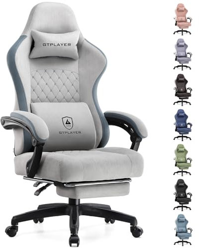 GTPLAYER Chaise de gaming, chaise de bureau avec coussin à ressorts ensachés, accoudoirs et repose-pieds articulés, chaise d'ordinateur ergonomique à dossier haut avec support lombaire