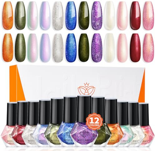 MODELONES Nagellack 12 PCS, Schnelltrocknend Winter Glitzer Rot Silber Gold, Ungiftig Auf Wasserbasis, Langanhaltend für DIY Salon Geschenk für Frauen Mädchen