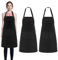 PXBSNB 2 Stück Schürze Schwarz, Kochschürze für Männer Damen, Wasserdicht Küchenschürze mit 2 Taschen, Verstellbare Schürzen mit Langen Seil, Apron für Küche Kochen Backen Garten BBQ(Große)
