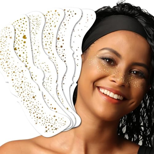 Calkkrer 6 Stück Goldene Glitzer Tattoos, Temporäre Tattoo Aufkleber Für Gesicht, Sweatproof Waterproof Sommersprossen Tattoo, Glitzersteine Für Karneval, Party Aufkleber