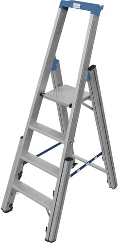 KRAUSE | Treppen-Stufenstehleiter | mit Niveauausgleich | einseitig begehbar | 4 Stufen