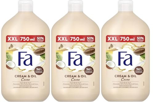 FA Duschgel Cream & Oil Cacao (3x 750 ml), pflegende Duschcreme mit verwöhnendem Duft nach Kakaobutter
