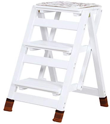 IYUESQ Escabeau Blanc en Bois pour bibliothèque - Échelle de montée légère et Pliable pour Adultes et Enfants, escabeau antidérapant de sécurité pour Cuisine, loft, Camping