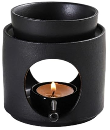 RANJIMA Duftlampe für Ätherische Öle, Aromalampe aus Keramik, Duftlampe Teelicht mit Kerzenlöffel, Abnehmbare Schale, Räucherstövchen, Duftöl Lampe, für Aromatherapie und Weihnachten Deko, Schwarz