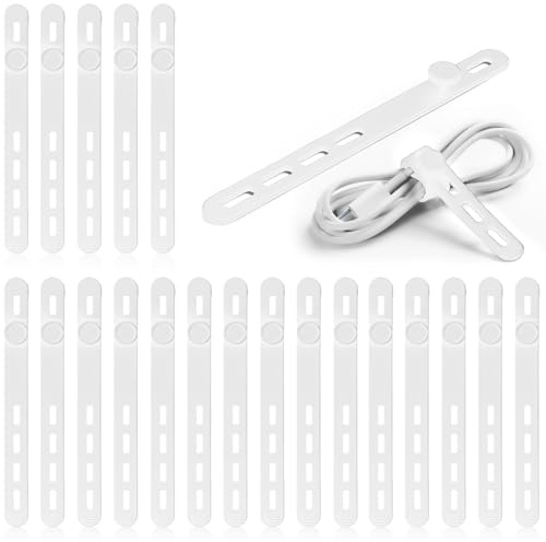 FAYAHAR 20 Stück Silikon Kabelbinder, Silikonbänder Camping | Wiederverwendbar, mit Knopfverschluss, Sicherer Halt, Flexibel Elastisch, Weiß Kabelbinder Silikon, für Kabel Organisieren