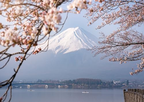 CORFOTO 2.5x1.8m Japan Fuji Mount-Hintergrund, Kirschblüten, gerahmt, Schneeberg, rosa Kirschblüten, Fotografie-Hintergrund für Hochzeit, Geburtstag, Wandkunst, Dekoration, Fotoautomat