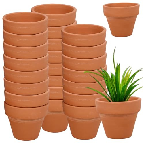 Ginwrek Lot de 24 mini pots de fleurs en terre cuite, 5,5 cm avec trou de drainage, mini fleur pour plantes grasses, herbes, pot classique en céramique rouge brique