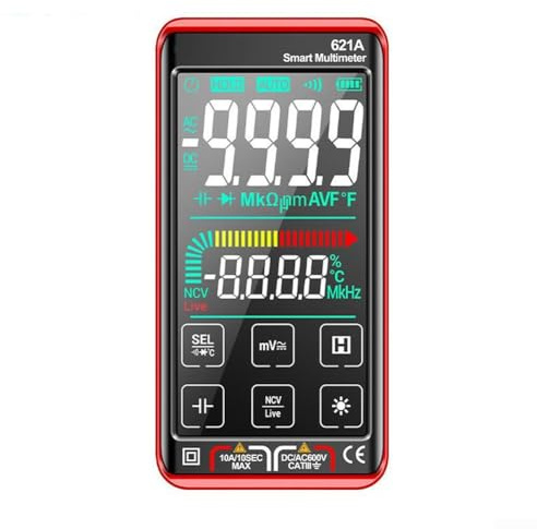 Smart Digital Multimeter 621A Touchscreen 9999 Counts TRMS Auto-Ranging NCV Live Wire Tester USB Rechargeable for Car for battery(black)
