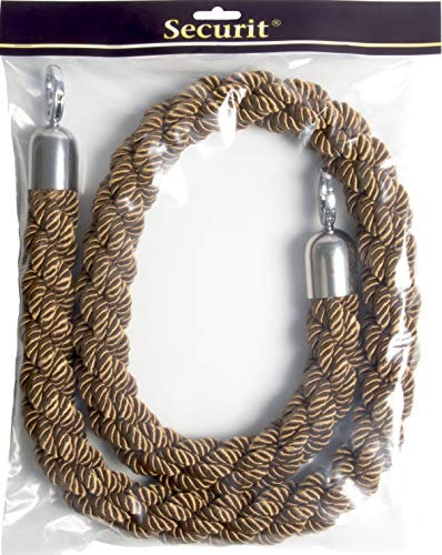 SECURIT - Corda Intrecciata per Sistema Barriera Classic - per Bar, Ristoranti, Pub, Negozi - Agganci con Moschettoni - 150 cm - Finitura Cromata - Colore Marrone