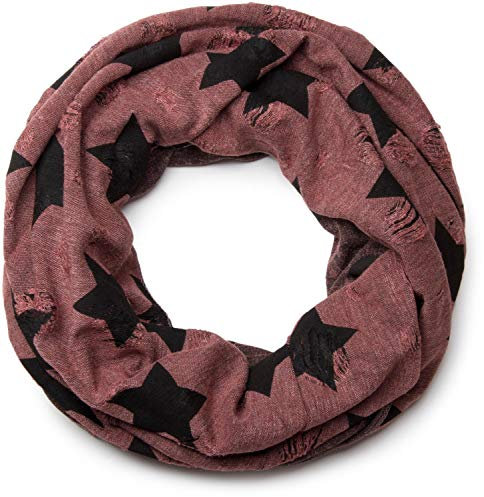 styleBREAKER Loop Schal mit Sterne und Punkte Muster, Vintage Look, Wendeschal, Schlauchschal, Unisex 01018080, Farbe:Rotbraun