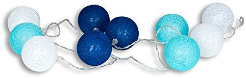 levandeo 10er Lichterkette LED Kugeln Lampions Baumwolle Blau Weiß Cotton Girlande Deko Cottonballs
