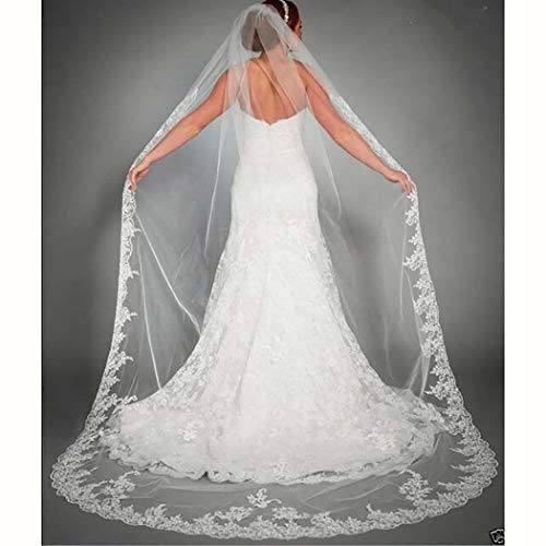 Ursumy Voile de mariage en dentelle long voile de cathédrale en tulle doux avec peigne 299,7 cm