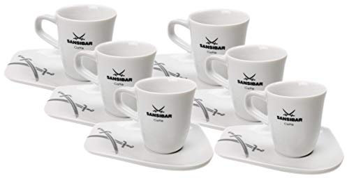 6-teilig Sansibar Espressotassen/Mokkatassen Set aus Porzellan, dickwandig mit Untertassen, Mokka Espresso Tassen (6er Set Espressotassen, 75 ml)