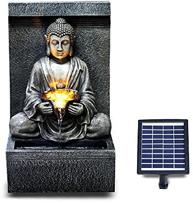 GEEZY Solar Water Features for the Garden – Outdoor Stone Buddha Fountain with LED Lights – Solar Powered, Self-Contained – Easy Setup, Cascading & Tranquil – Ideal for Garden, Patio & Balcony Decor