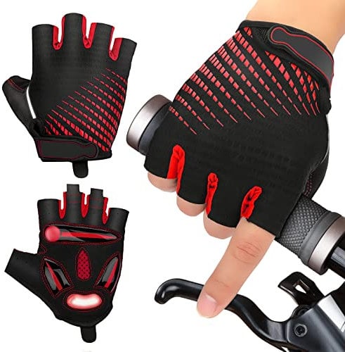 JTENG MTB Handschuhe,Halbfinger Sommer Fahrradhandschuhe für Männer und Frauen,Stoßfestes GELAtmungsaktivBequemRutschfest Geeignet für Motorräder Fahrräder MTB Fitnessstudio (Rot, M)