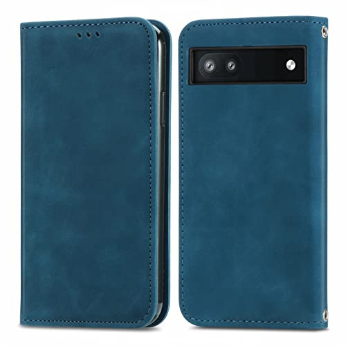 Wuhaizher for Google Pixel 6A Phone Case Wallet Flip Shockproof, Blue | Faux Leather Solid Glossy Folio Foldable with Kickstand Card Slots Magnetic Closure Cover for Google Pixel 6A