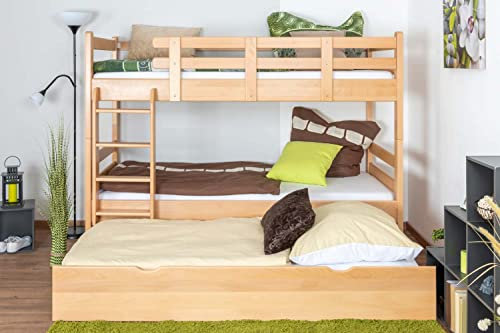 Etagenbett für Erwachsene Easy Premium Line K20/h inkl. Liegeplatz und 2 Abdeckblenden, Kopf- und Fußteil gerade, Buche Vollholz massiv Natur - Liegefläche: 90 x 200 cm (B x L), teilbar