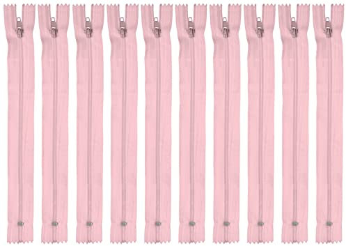 Faden & Nadel Reißverschluss Set: 10 Nylon Reißverschlüsse, nicht teilbar, 22 cm lang, rosa